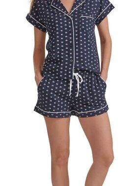 Navy Heart Print Short Pajama Set - Women's Sleepwear